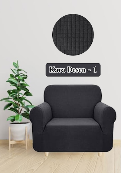 Upmall Streç Yikanabilir Karedesen 1kişili Koltuk Örtüsü Antrasit