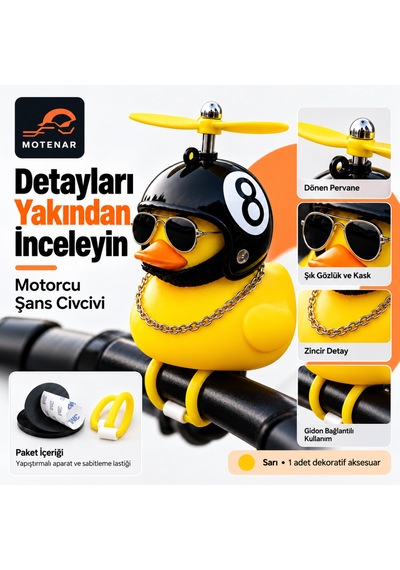 Motenar Motorcu Şans Civcivi Pervaneli Sarı Gidon Süsü