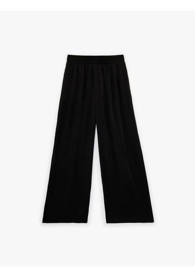 Koton Aerobin Kumaş Beli Lastikli Geniş Paça Saten Pantolon Siyah 6sak40100uw