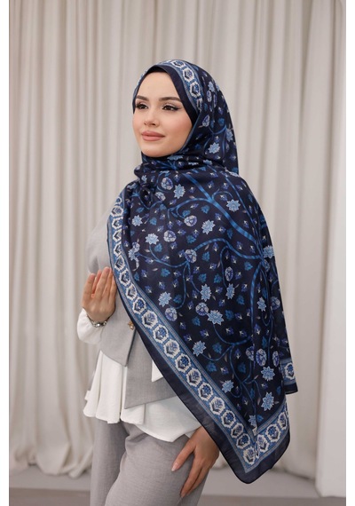 Mimiyum Alya Desen Soft Şal Lacivert