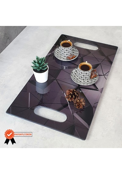 Decorita Cam Tepsi Antrasit Desen 29Cm X 52Cm