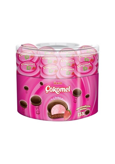 Ülker Çokomel Marshmallow 15'li 12g Çilekli Bisküvi 180g 3'li Ekonomik Paket - 3 Adet Tarı