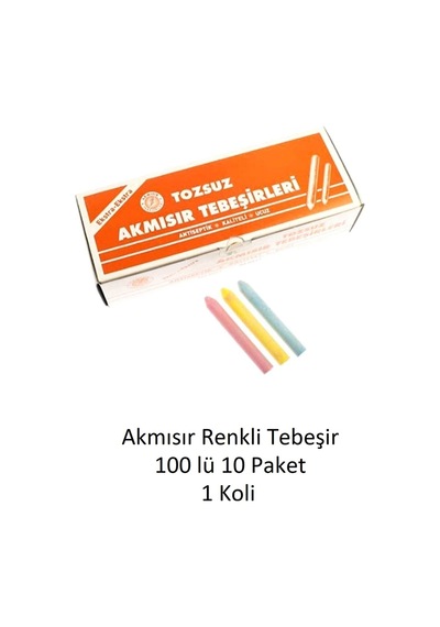 100 Lü Renkli Tebeşir 10 Paket 1 Koli