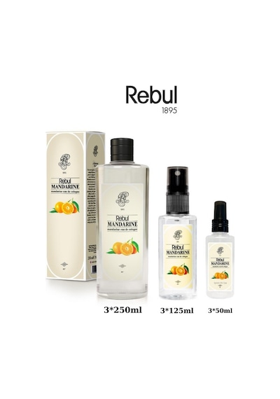 Rebul Mandarine Mandalina Kolonyası Cam Şişe 3 x 250 ML + 3 x 125 ML + Sprey Kolonya 3 x 50 ML