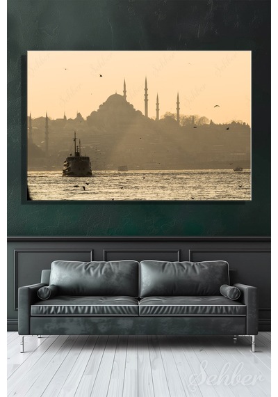 Gün Batımında İstanbul Silüetinin Tarihi Dokususu Nostaljik Bir Manzara Yatay Kanvas Tablo Tekli 3806