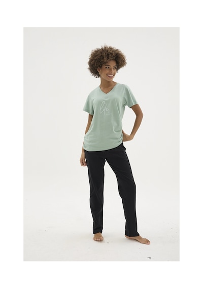 Moda Dua Kocabey Kkt-26152k Kadın V Yaka Pijama Takımı Su Yeşili