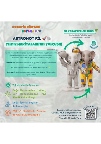 Codlaı Kids Robotik Dünyam 3d Boyama Seti - Çocuklar İçin Eğitici Yaratıcı Oyuncak Boyama Kiti - Astronot Fil