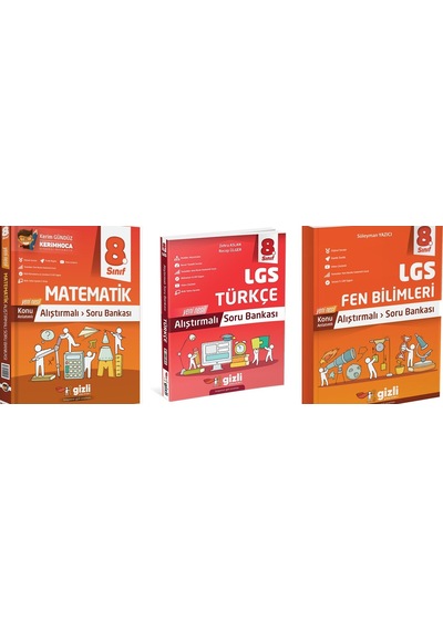 Gizli 2025 8. Sınıf Lgs Matematik + Türkçe + Fen Alıştırmalı Soru Bankası Seti 3 Kitap