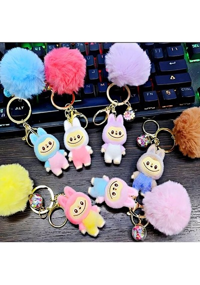 Labubu Figür Anahtarlık Peluş Tüylü Charm Çanta Ve Cüzdan Süsü