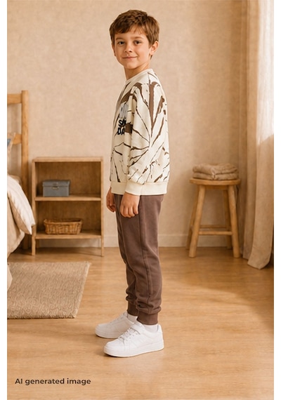 Pina Kids Erkek Çocuk Batik Desenli Okul Günlük Eşofman Takımı Esf7037 Kahverengi
