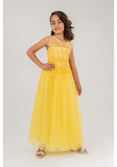Mnk Baby & Kids Güpür Model Gelinlik Çocuk Kolsuz Abiye Mnk0469 001