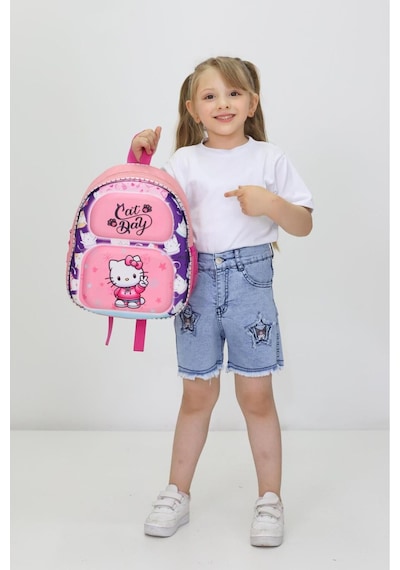 Hello Kitty Temalı Sevimli Ve Şık Ortopedik Anaokul Ve İlkokul Çantası Pembe2