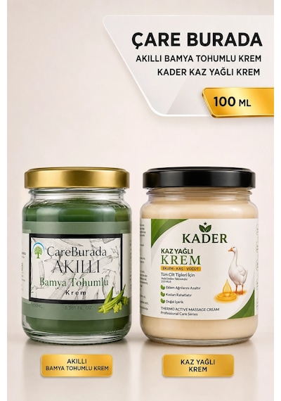 Çareburada Akıllı Bamya Tohumlu Krem 100 Ml + Kader Kaz Yağlı Krem 210 Ml