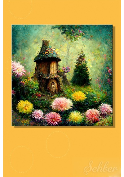 Kare Kanvas Tablo Tekli Ev Kafe Ofis Fairy Tale Little House İn The Forest Ormandaki Masal Evi 2742