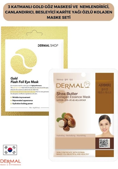 Dermal 3 Katmanlı Gold Göz Maskesi + Karite Yağı Özlü Kolajen Maskesi