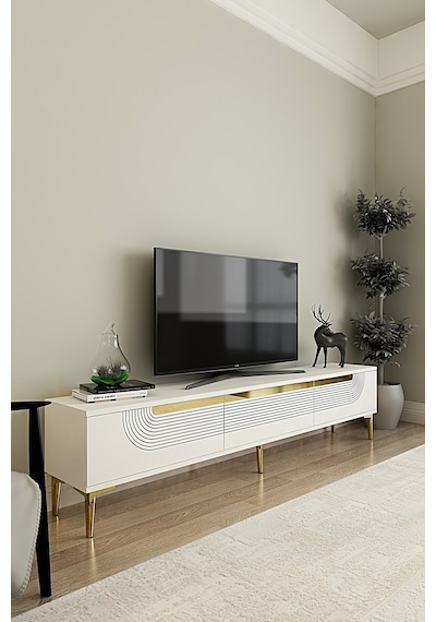 Tsa1805bg - Meyra Tsa180 Tv Stand, Tv Sehpası Ve Tv Ünitesi Beyaz-gold 180cm