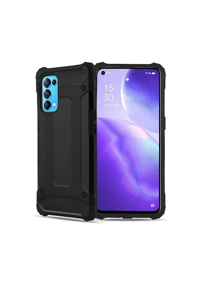 Noktaks - Oppo Uyumlu Oppo Reno 5 5g - Kılıf Çift Katman Zırh Tank Crash Military Kapak - Siyah