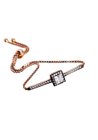 Luna Luster 925 Ayar Gümüş Kare Princess Kesim Halo Gold Tasarım Ayarlanabilir Kadın Bileklik. Altın