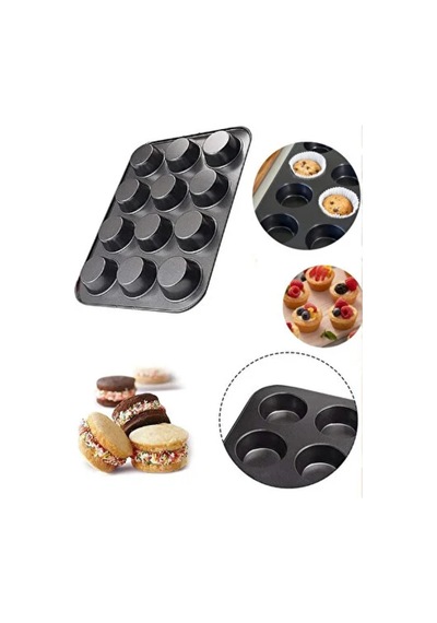 12 Bölmeli Muffin Kek Kalıbı Kurabiye Turta Kalıbı Fırın Pasta Çörek Kapsül Yanmaz Kalıp Karbon Çeli Diğer