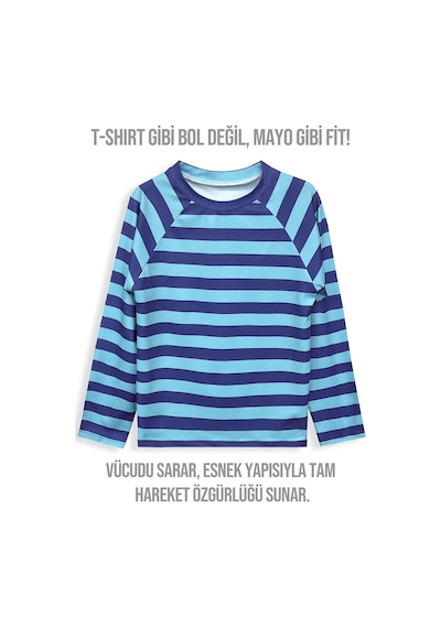 Denokids Uv Korumalı Çizgili Erkek Çocuk Mayo T-shirt Renkli