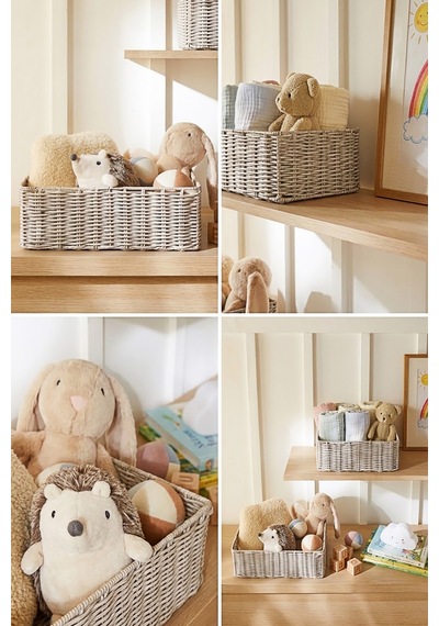 Ocean Home Textile 2'li Çocuk Odası Yıkanabilir Gri Pp Rattan Sepet Set 30 X 20 X 11 / 36 X 26 X 12 Cm