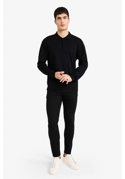Defacto Regular Fit Polo Yaka Yarım Fermuarlı Sweatshirt F2254ax25wnbk81 Siyah-bk81