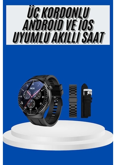 Akıllı Saat Amoled Ekran 3 Kordonlu Xxuuczzzgt42akıllısaatttt-1