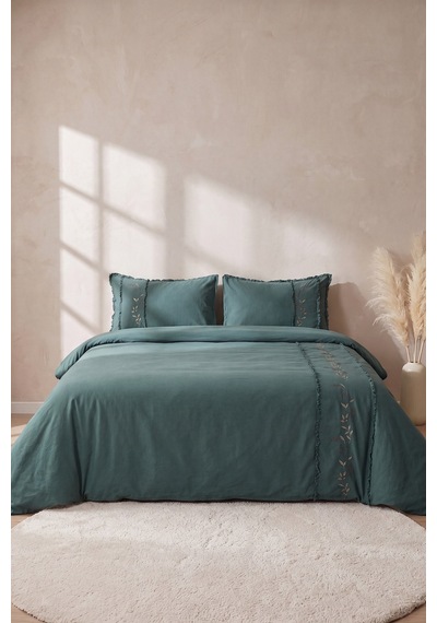 Lucyna Dark Green %100 Pamuklu Çift Kişilik Nevresim Takımı - 4 Parça Haki