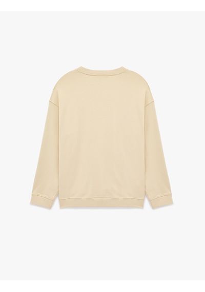 Koton Uzun Kollu Üç İplik Yıkamalı Rahat Kalıp Pamuklu Bisiklet Yaka Sweatshirt Bej 7wam70154mk Ekru