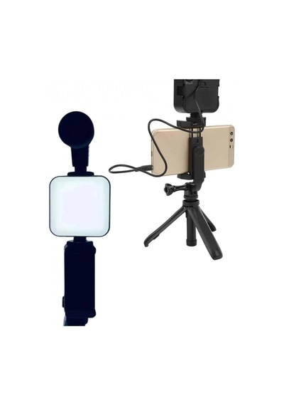Led Işıklı Telefon Video Çekim Kiti Mini Tripod Mikrofonlu Bluetooth Kumandalı Vlog Seti