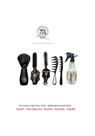 126 Koz 01 Ense Fırçası , Kozxx Fade Fırça , Koz04 Tarak , Koz043 Tarak ,koz90 Suluk / 5 Li Set
