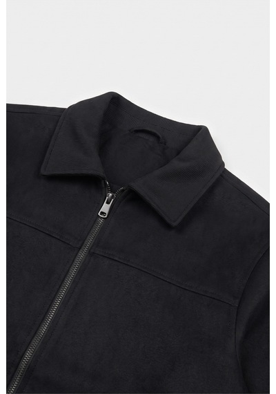 Baselco Slim Fit Basic Polo Yaka Süet Ceket Siyah
