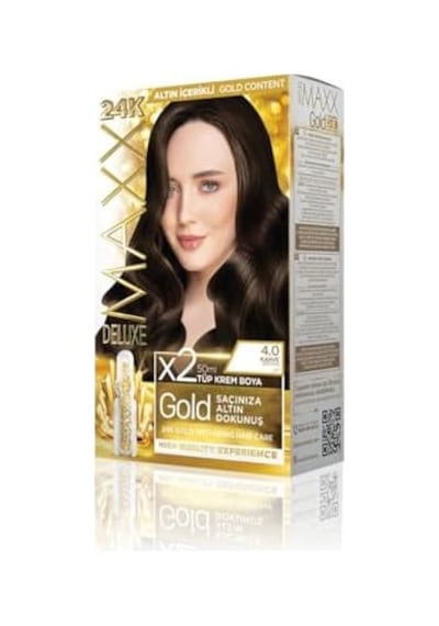 Serisi 24k Altın Parçacıklı Serum İle 1 Kutu 2 X 50 Ml Ve Geliştiriciler Saç Boyası Kahve 4.0