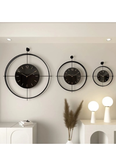 MetaQuartz Aksesuar (XXL-60*70 cm)Siyah Laviento - Siyah Göbek - Pilli Led - Modern Metal Saat