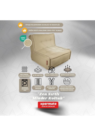 Xpermate Zen Sırtlı Minder İskandinav Tarzı Minder 80x60 Bej
