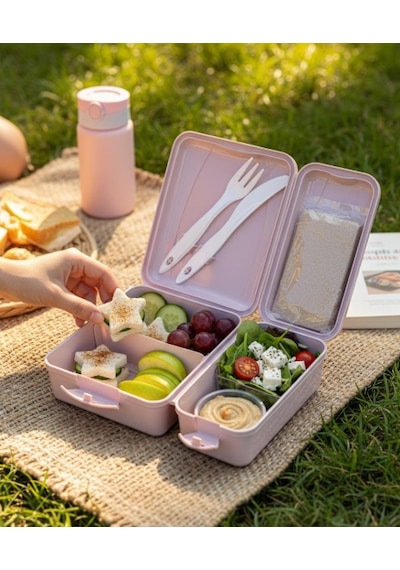 Titiz Takeaway Beslenme Kabı Seti Bölmeli Lunch Box Çatal Bıçak Dahil Bpa Free Çok Renkli