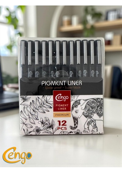Pigment Marker Teknik Çizim Kalemi, Tüm Dereceler 12 Li Set Siyah