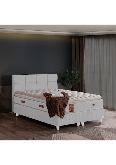 Gümüş Tek Kişilik Baza Başlık Real Pedli Yatak Seti Beyaz 120 x 200