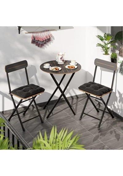 Minderli Bistro Takım Bahçe Masa Sandalye Yuvarlak Füme 1486 Füme