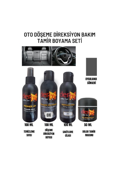 Derby Gri Oto Döşeme Boya Seti ve Deri Çatlak  Macun