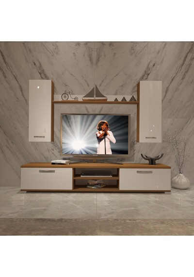 Decoraktiv Eko 5d Mdf Dvd Tv Ünitesi Tv Sehpası - Ceviz Beyaz Ahşap - Beyaz