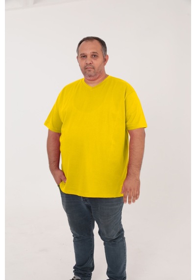 Big Nona Erkek Büyük Beden Unisex T-shirt V Yaka Sarı