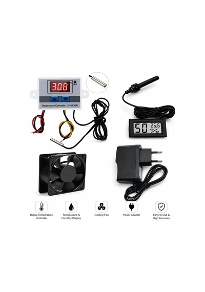 Kuluçka Dijital Termostat Seti, Fan, Adaptör, Higrometre, 1500w, -50 C İle 110 C, Kuluçka Makinesi İçin