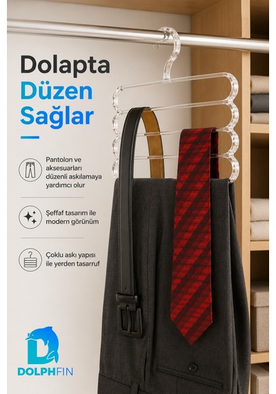 Kristal Pantolon Askısı Şeffaf Plastik Dolap İçi Kıyafet Düzenleyici Pantolon Etek Askısı Beyaz