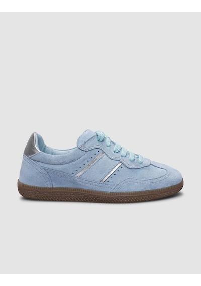 %100 Hakiki Deri Mavi Süet Bağcıklı Kadın Sneaker-mavi Mavi