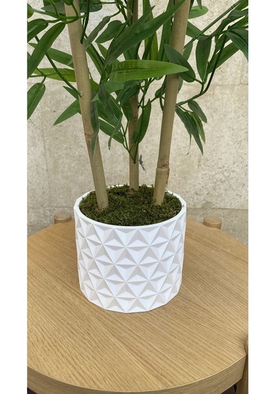 Yapay Bambu Ağacı 110 Cm Beton Tasarım Saksı Beyaz