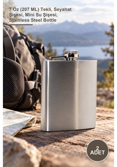 2 Adet Paslanmaz Çelik Matara 7 Oz 207 Ml Tekli, Seyahat Şişesi, Mini Su Şişesi, Stainless Steel Bottle