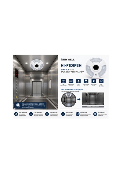 Uniywell 3.0 Mp Poe Sesli Balık Gözü 180 Derece İp Kamera Asansör