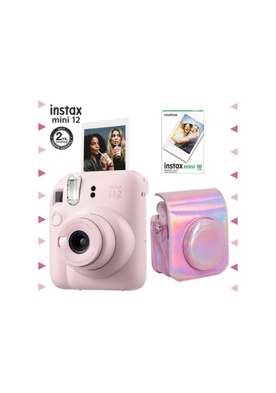 Fujifilm Instax Mini 12 Fotoğraf Makinesi + 10'lu Film + Parlak Kılıf Pembe