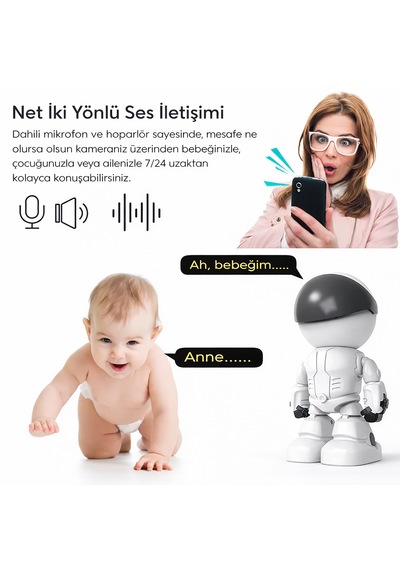 1080p Akıllı Robot Kamera Wifi Güvenlik Kamerası 360 Dönebilen Gece Görüşlü Sesli İzleme